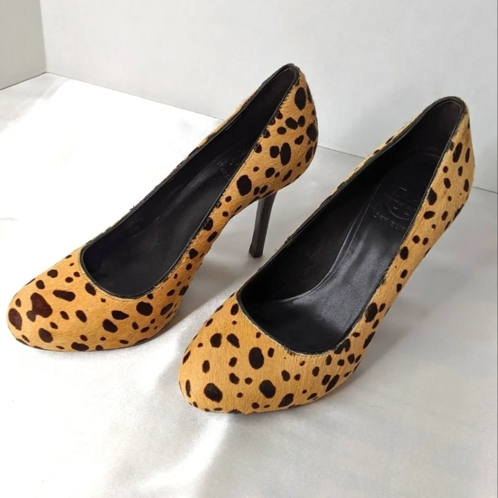 Tory Burch Cheetah Print Calf Hair Heels Women's Size 6.5 Sophisticated